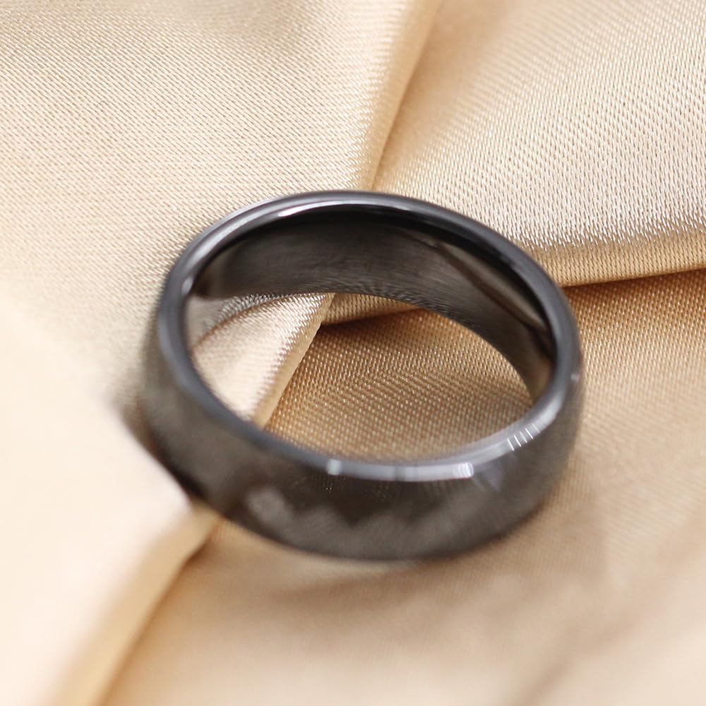 PAMTIER Unisex Ceramic Dainty 6mm Multi-Faceted Rhombic Cut Classic Plain Ring Comfort Fit Engagement Wedding Band