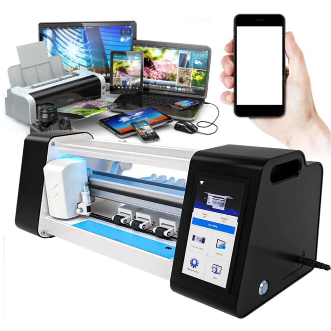 LJCSSD Mobile Phone Film Cutting Machine, Intelligent Fully Automatic Cutting Machine, Touch Screen Operation, for Tablet/Notebook/Computer, for Mobile Phones, Computers, Watches