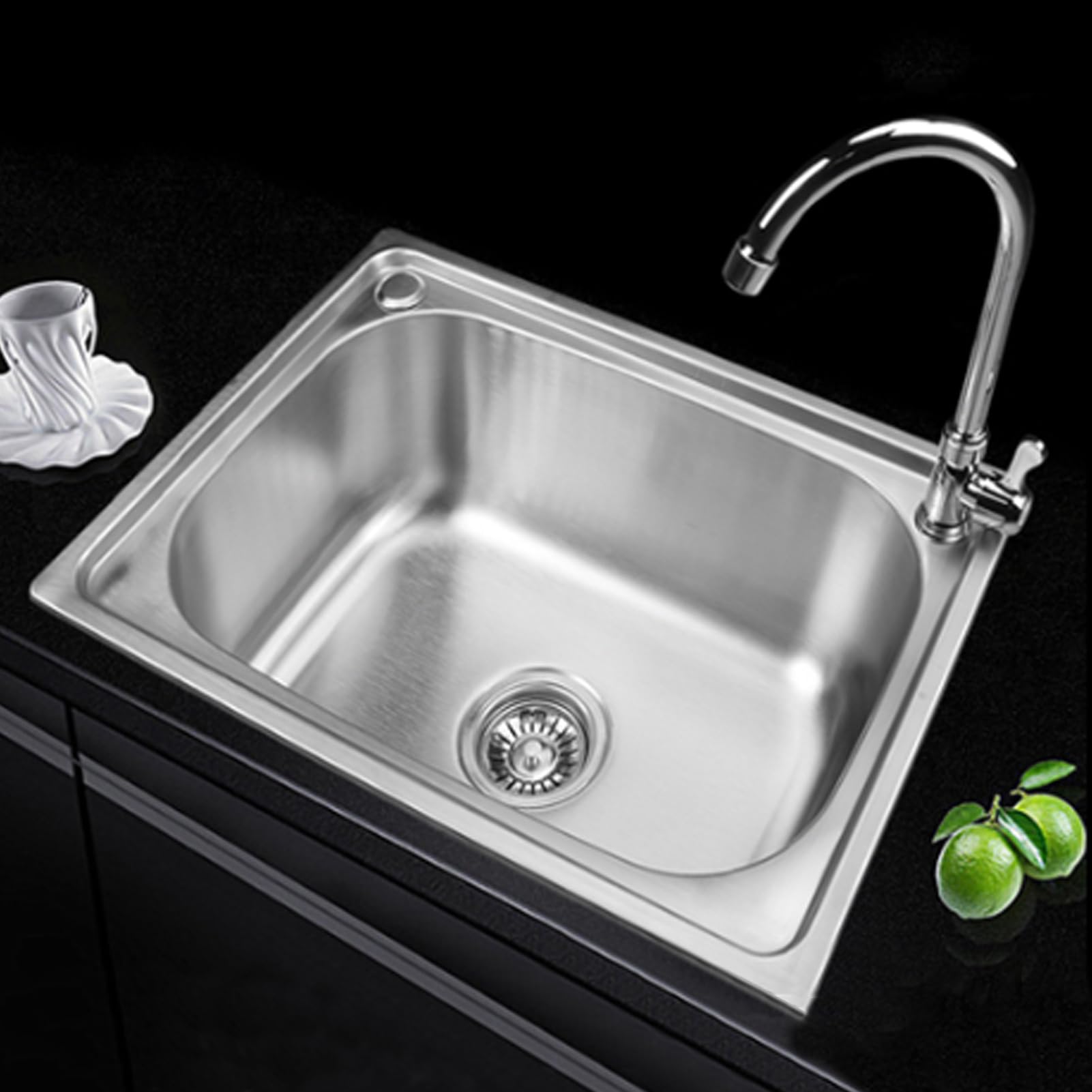 Lavello da Cucina,lavello Quadrato in Acciaio Inox,Vasca Singola,lavabo Incasso sottopiano con Rubinetto,per Bar,Bagno,Ristorante (52x38cm)