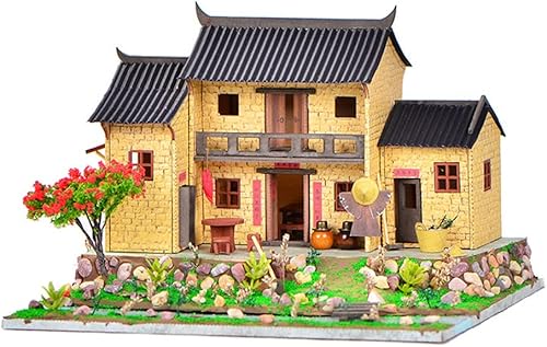 Miniatura 7 de Montidey Kit de casa de muñecas en miniatura, modelo de patio de construcción antigua de estilo chino en 3D, juguetes de construcción de casa de