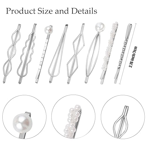 Miniatura 2 de 16 horquillas geométricas de metal para el cabello, elegantes pasadores de metal plateado para novia, pasadores de bobby adornados para mujeres y