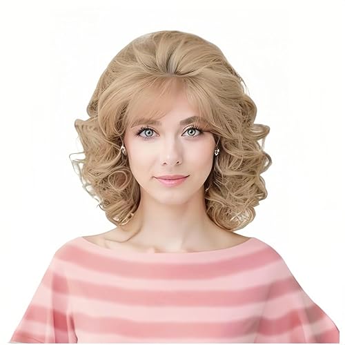 Peluca de colmena rubia corta vintage con flequillo, rizada, ondulada, resistente al calor, pelucas de pelo sintético para mujer, se adapta a