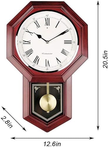 Miniatura 7 de TRPYA Reloj de pared antiguo, reloj de péndulo de madera de cuarzo, funciona con pilas, diseño de regulador de madera silencioso, reloj de pared