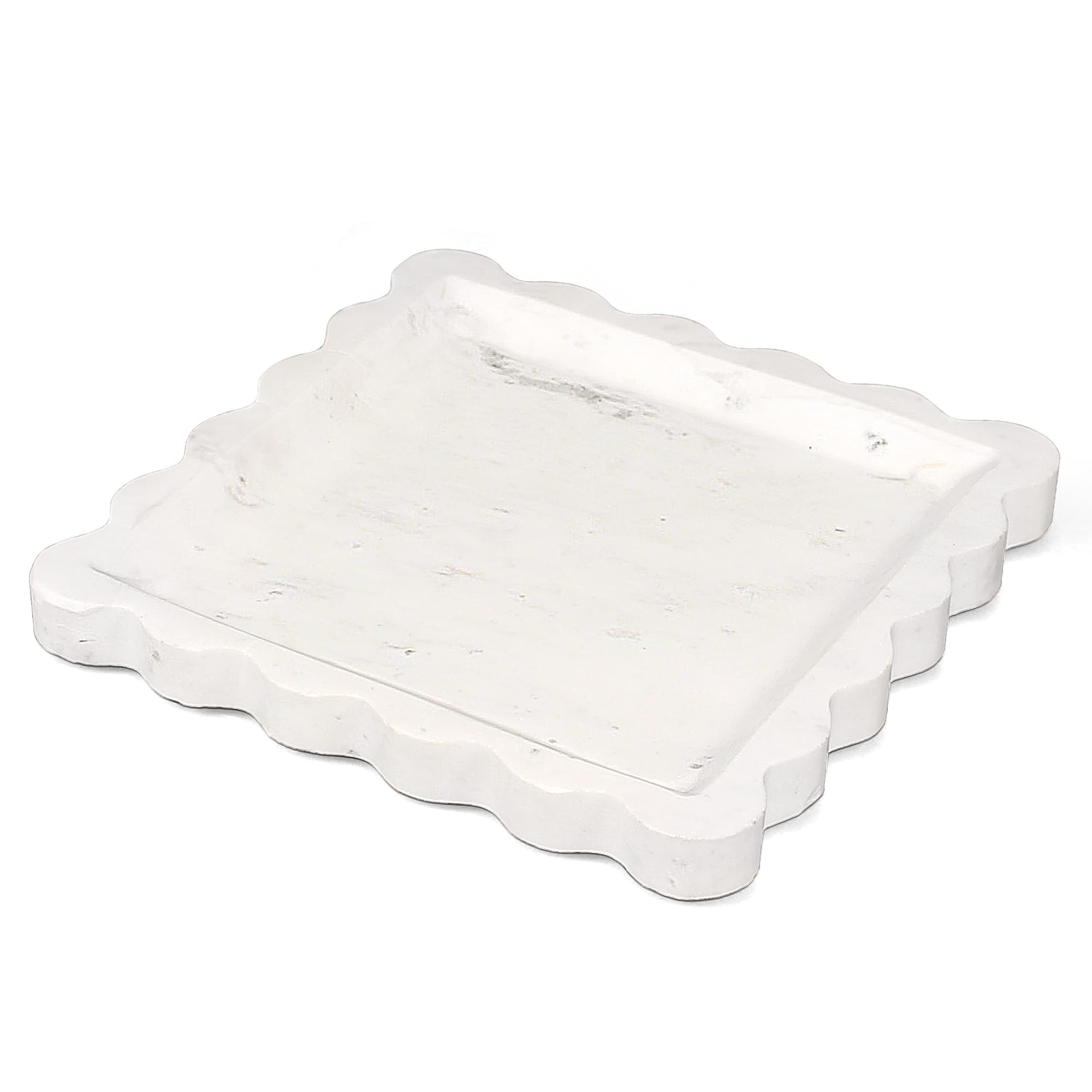 Photo 1 of [MAJOR DAMAGE] Square Marble Vanity Tray with Scalloped Edge - Natural Marble Perfume Tray Decor for Dresser, Vanity, Kitchen, Home Decor, Decorative Square Stone Tray - White 8 * 8 inch
