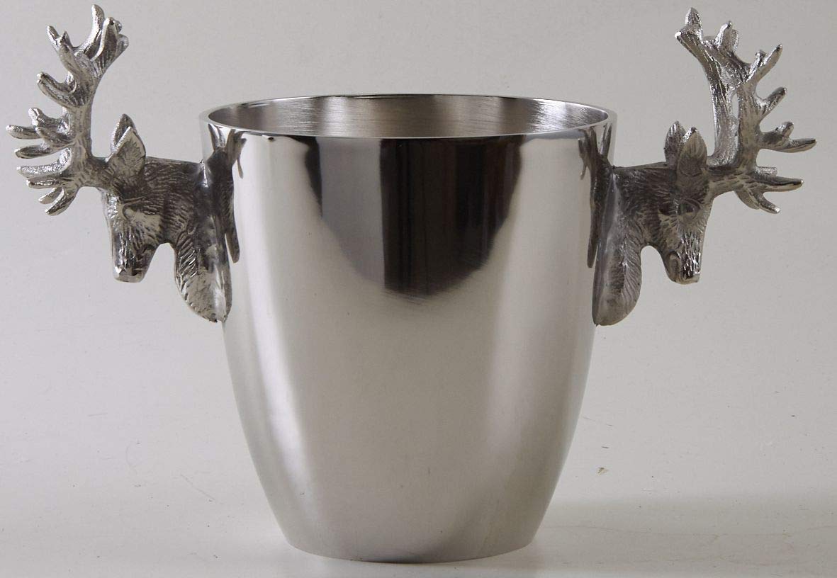 AUBRY GASPARD - Seau à Champagne Tête de Cerf en Aluminium - Élégant Design Animalier - Dimensions 40 x 23 x 25 cm - Idéal pour Réceptions et Fêtes - Parfait pour Rafraîchir Vos Boissons avec Style
