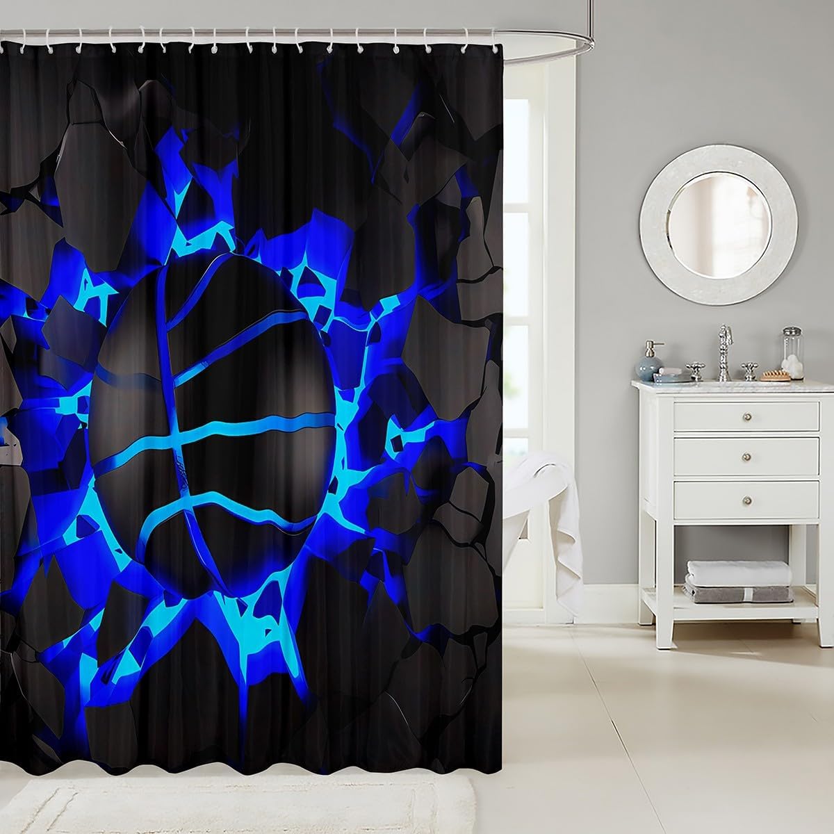 jejeloiu Basketball Bath Curtain Boys Girls 72"x78" Gaming Sports Shower Curtain for Kids Women Men Waterproof Blue Ombre Bathroom Shower Curtain Set Gift for Basketball Lover