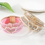 Bracelets en cuir pour les femmes Bracelet Femme Boho Bijoux pour femmes Trendy Stackable en or Cuff Bangles Coeur Bracelet en couches Cadeaux de bijoux