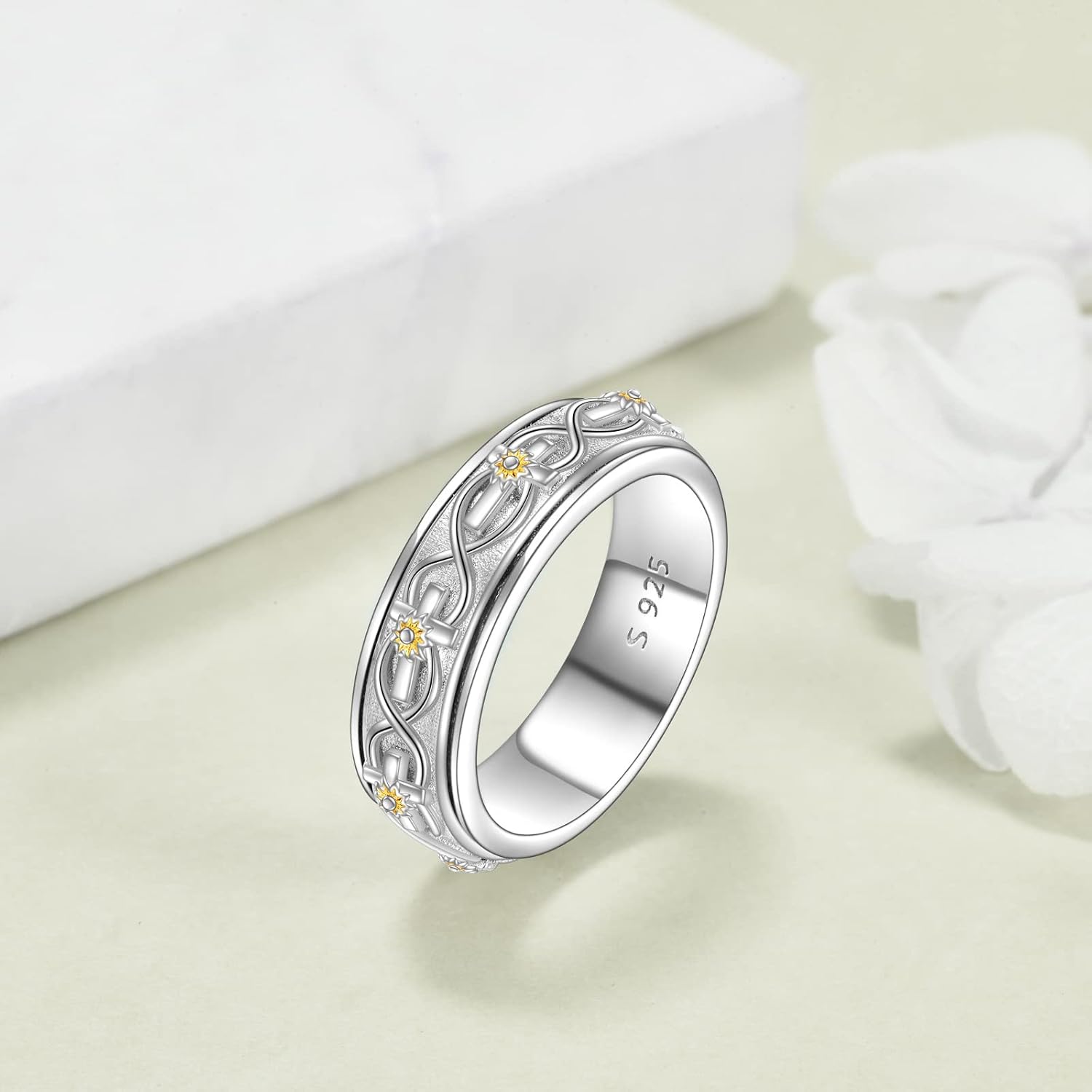 POPLYKE Sterling Silver Anxiety Spinner Rings Rotatable Fidget Mood Rings for Women Relieve Stress Gift