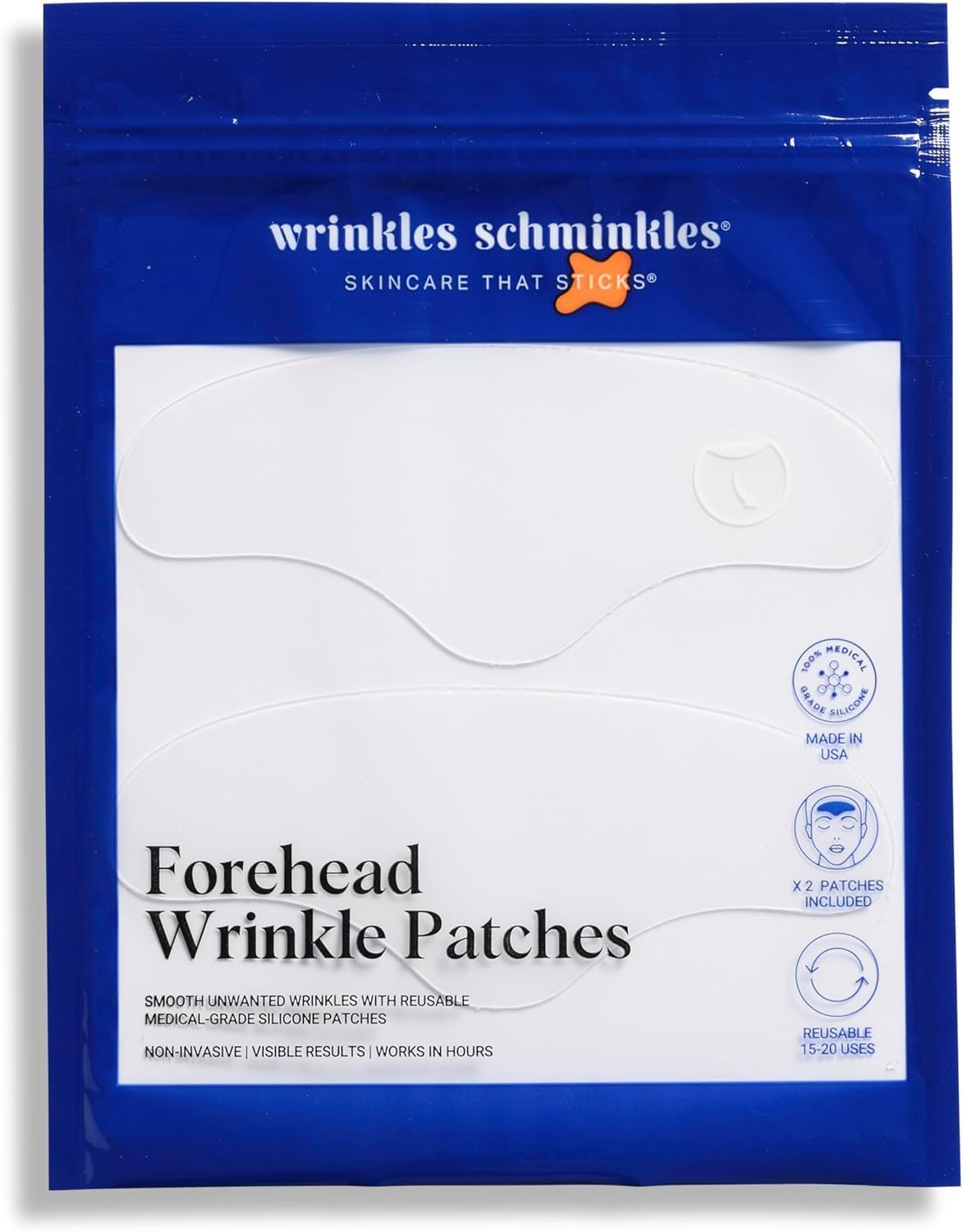 Wrinkles Schminkles Forehead Wrinkle Patches - Reusable Silicone Smoothing Pads for Brow Lift, Wrinkle Smoothers, Reduce Frown Lines & Face Lift (2 Pack)