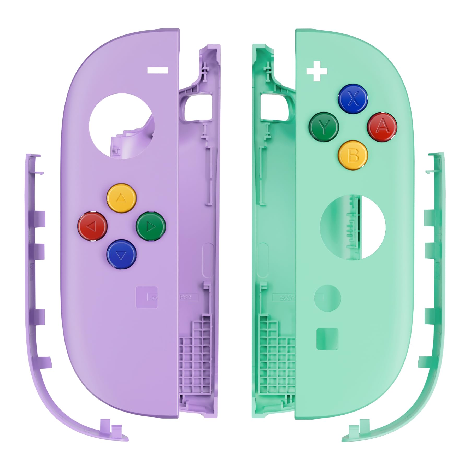 eXtremeRate Replacement Shell Buttons for Joycon 2, Custom Housing Faceplate Case + Decorative Strips + ABXY Direction Keys Tools for Nintendo Switch 2 Controller - Purple & Green - Essence Version