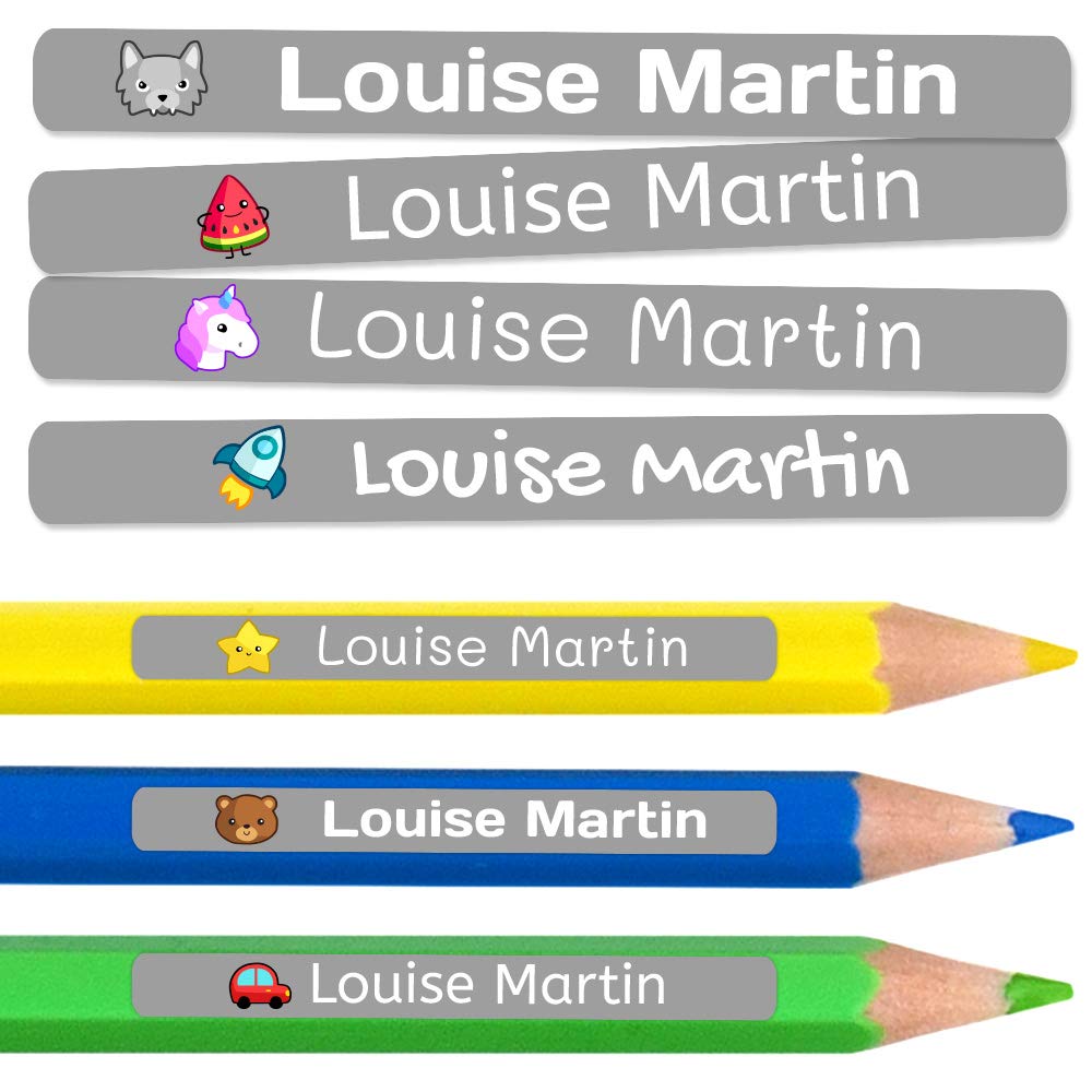 150 Personalised Sticky Labels for Pencils and Ballpoint Pens School Stickers with Name for Marking Items Waterproof Stickers for School and Nursery Dimensions 4.6 x 0.6 cm — image 1