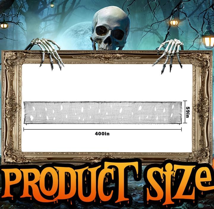Miniatura 2 de Tlswshsy Tela espeluznante de Halloween de tamaño grande de 400 x 59 pulgadas, decoraciones espeluznantes de Halloween de color negro, gasa