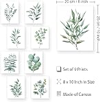 DOODLREAM 9 Pack Unframed Waterproof Eucalyptus Leaves Canvas Wall Art Decors Leaf 20 x 25cm Canvas Wall Posters for Home Office Room Decor