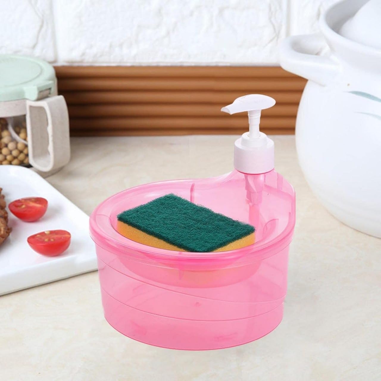 2 in 1 Double Layer Liquid Soap Dispenser Pump with Sponge, Perfect Sink Solution for Home Restaurent Dishwasher Liquid Holder Bathroom & Kitchen Sink Accessories (Multicolor)