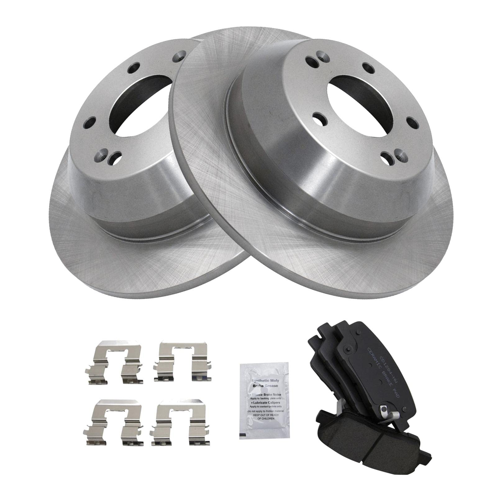 TRQ Rear Brake Pad & Rotor Kit Brake Pads Brake Rotor Ceramic Compatible with 2010-2016 Hyundai Santa Fe 2013-2016 Santa Fe Sport 2011-2014 Kia Sorento