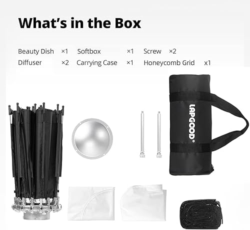 Miniatura 7 de LAPGOOD Plato de belleza Softbox de 31.5 pulgadas con rejilla y diseño de doble paño suave, difusor de montaje Bowens para luces de flash y video,