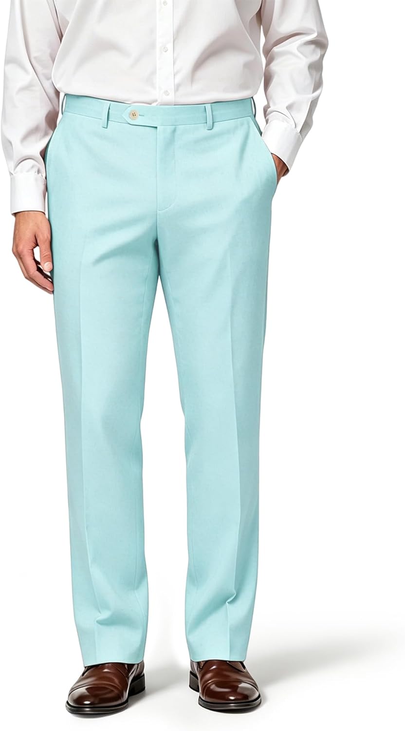 Men’s Dress Pants Classic Fit Wrinkle-Free Expandable Waist Slacks for Work, Business Casual Flat-Front Trousers