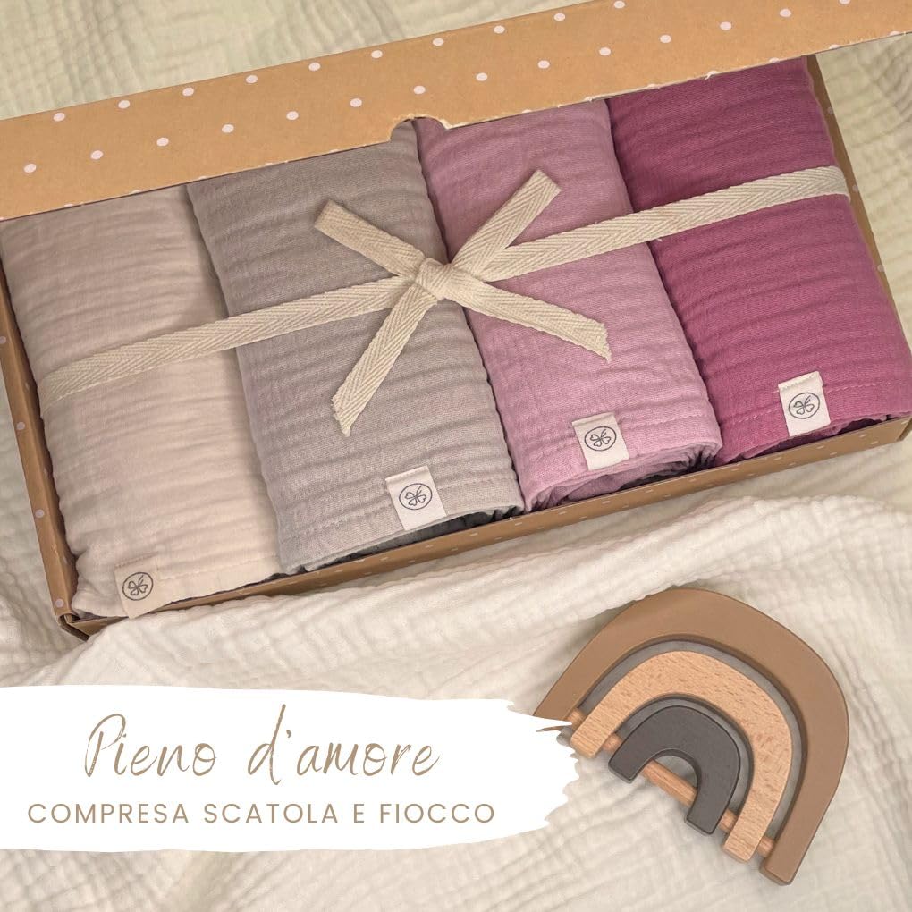 Set 4 Pezzi Mussola Neonato 100% Cotone Biologico GOTS 64x64cm DIKOS