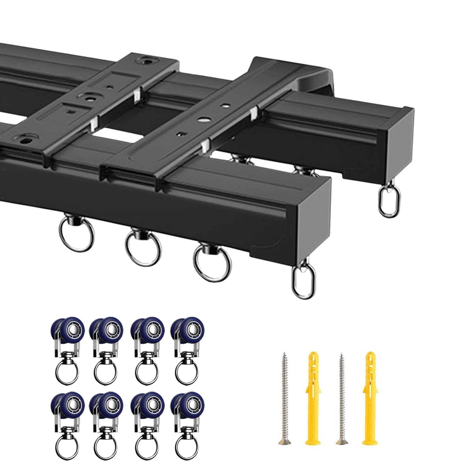 Aluminum Double Curtain Track Ceiling or Wall Mount Silent Sliding Double Drapery Rod System, Shower Curtain Track Set for Living Room, Bed Room, Closet And Sliding Door(Black,420cm(13.8ft))