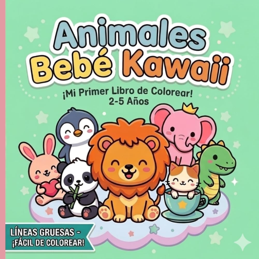 Animales Bebé Kawaii Libro para Colorear: ¡Mi Primer Libro de Pintar con Líneas Gruesas! 26 Diseños Tiernos y Fáciles para Niños y Niñas de 2 a 5 Años