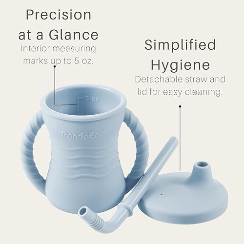 Miniatura 5 de PandaEar Vaso de entrenamiento de silicona, paquete de 2 tazas para beber para bebés con asas y popote para bebés y niños pequeños a partir de 6