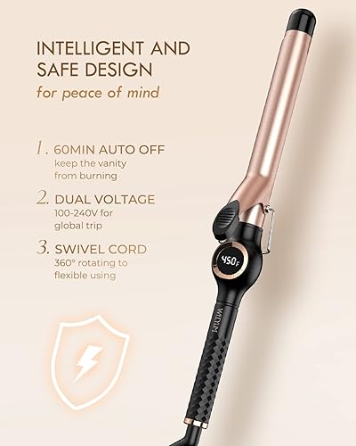 Miniatura 6 de Rizador de pelo de 1 pulgada, varita rizadora de barril largo para el cabello, rizador de pelo de turmalina de cerámica de doble voltaje