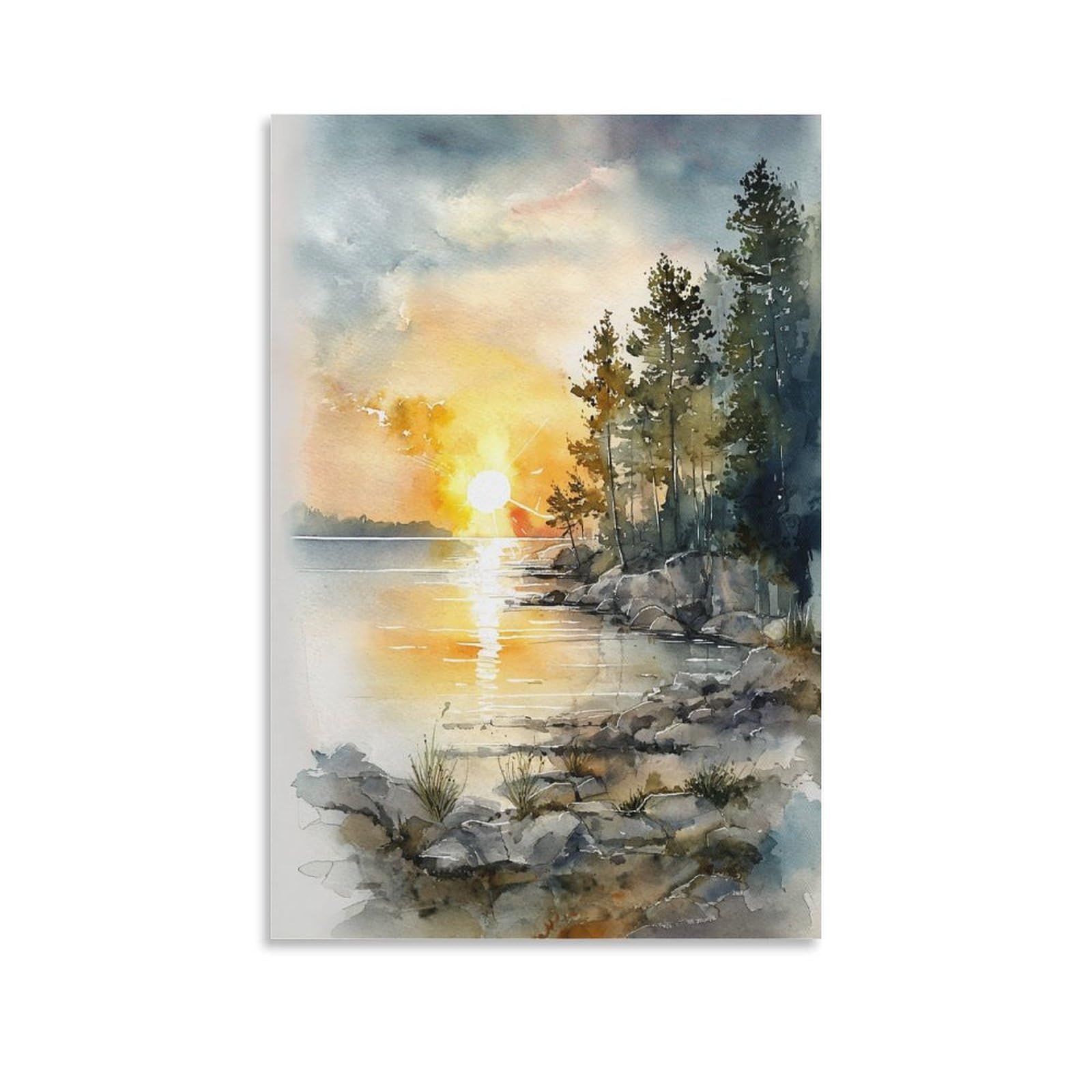 XWYMXZ Lake Erie Sunset Coastal Minimalist 20x30inch(50x75cm) Vintage Travel Poster Watercolor Canvas Art
