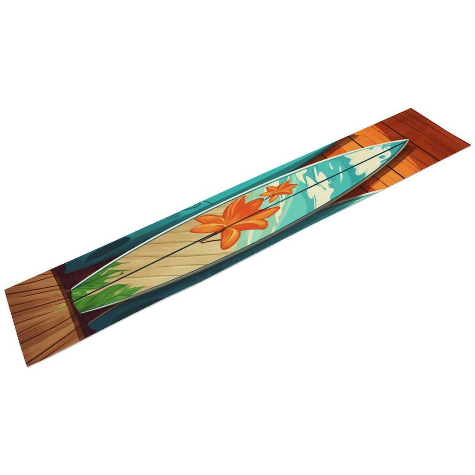 Surfboard on Wooden Table Runner 13" X 72" Exquisite Linen Table Runner Wrinkle Resistant Farmhouse Rustic Table Runners Seasonal Table Decoration for Kitchen Dining Home Party