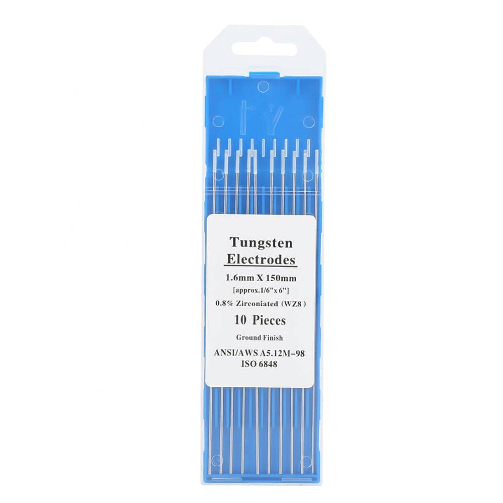 Zirconiated Tungsten Electrodes, 10Pcs 1.0/1.6/2.4/3.2mm WZ8 White Tip for AC Tig Welding, TIG Zirconiated Tungsten Electrode(1.6mm×150mm)