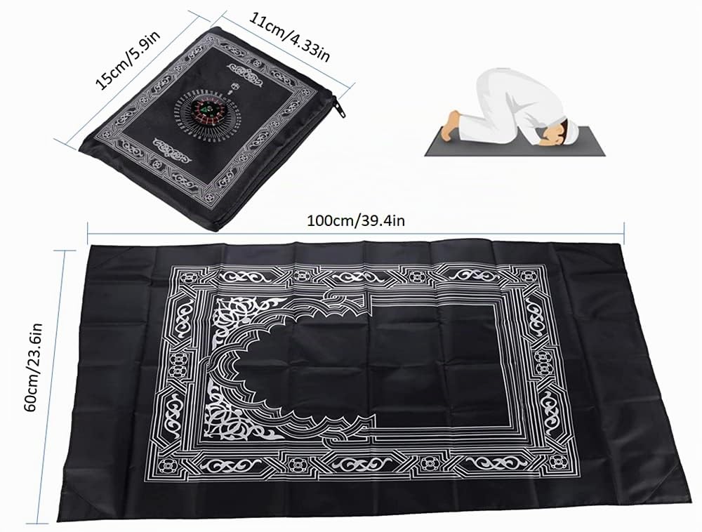 Tapis de Priere de Poche, Hitopin Tapis de Prière Islamique de Voyage, avec Boussole et Sac de Transport, en Polyester Etanche 60 x 100 cm