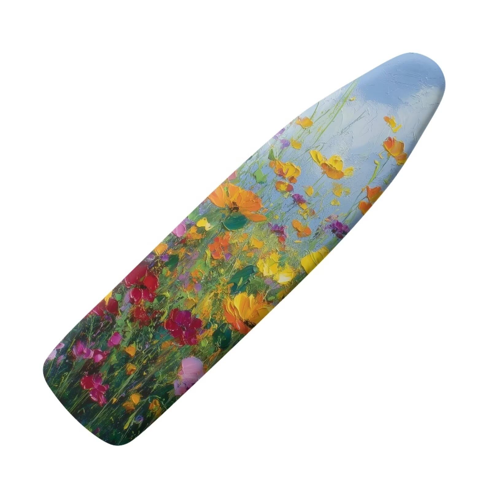 Color Floral Art Print Ironing Board Cover 15X54“ - Stain-Resistant, Standard Size Iron Board Cover with Hook and Loop Elastic Edge Easy to Install, Heatproof