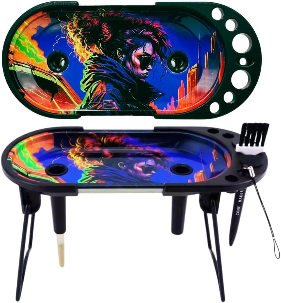 Purple Phoenix Rolling Tray with Cone Stuffer Station - Stuff Full Size & Standard Cones Easily - 21 cm x 9.5 cm Tray with Tools Included