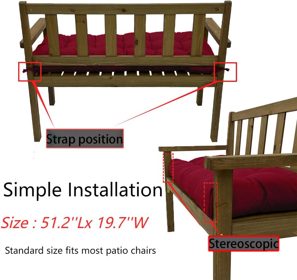 Outdoor Bench Cushion Waterproof-51.2" x19.7 All Weather Patio Chair Cushion Replacement,Non-Slip Long Chair Seat Pads for Patio Furniture Garden Indoor Window Seat