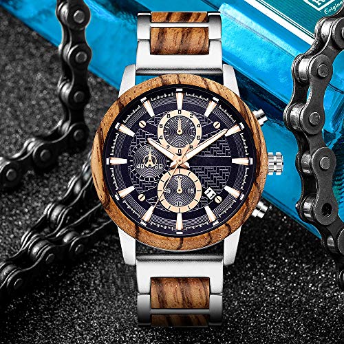 Wooden Watch for Men Women, Stylish Chronograph Military Casual Calendar Wood Watches - Image 5