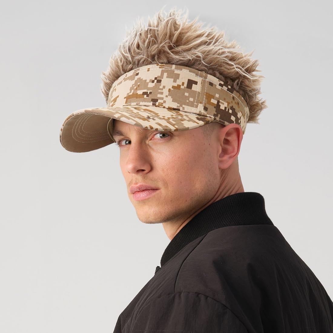 Mens Visor Cap Wig Spiked Adjustable Baseball Cap Sun Hats with Fake Hair - Image 3