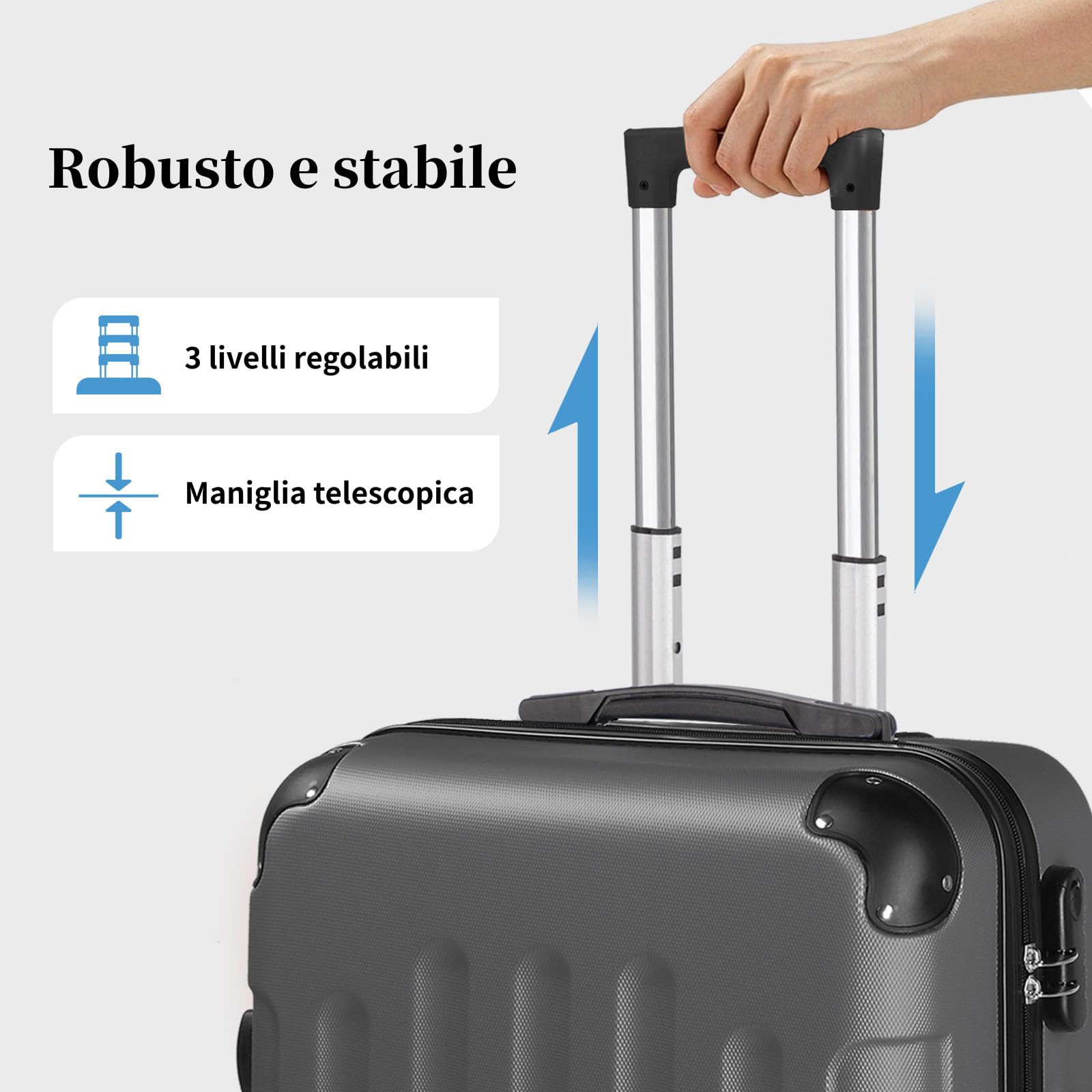 LEADZM Valigie Set 3 Pezzi, Set Valigie Rigide con Rinforzi Angolari, Luggage Suitcase Grande 23 kg in ABS (Grigio scuro)