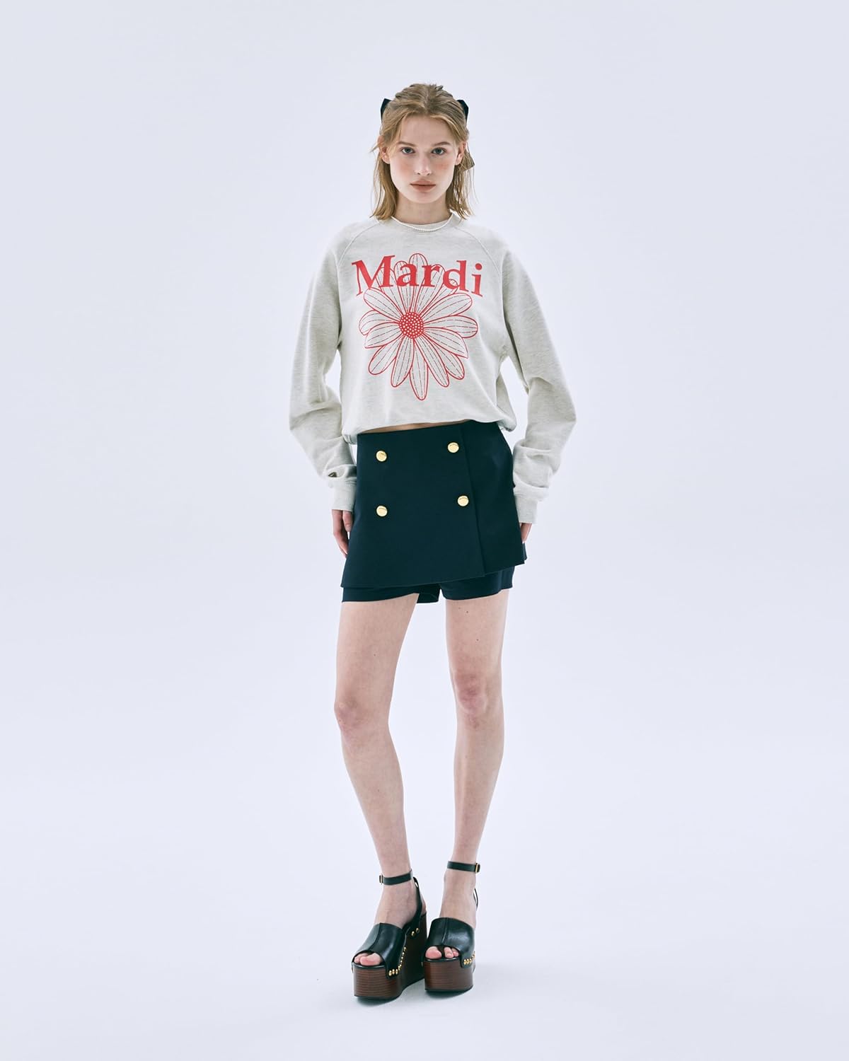 mardi mercredi Raglan Sweatshirt FlowerMardi, Graphic Logo Crewneck, Cropped Relaxed Fit Women’s Pullover