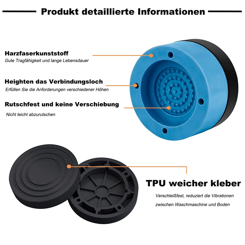 4 Pezzi Piedini Antivibrazione Per Lavatrice, Piedini Lavatrice, Gomma Antiscivolo Universale Piedini Gommine Per Lavatrici (Extra Large