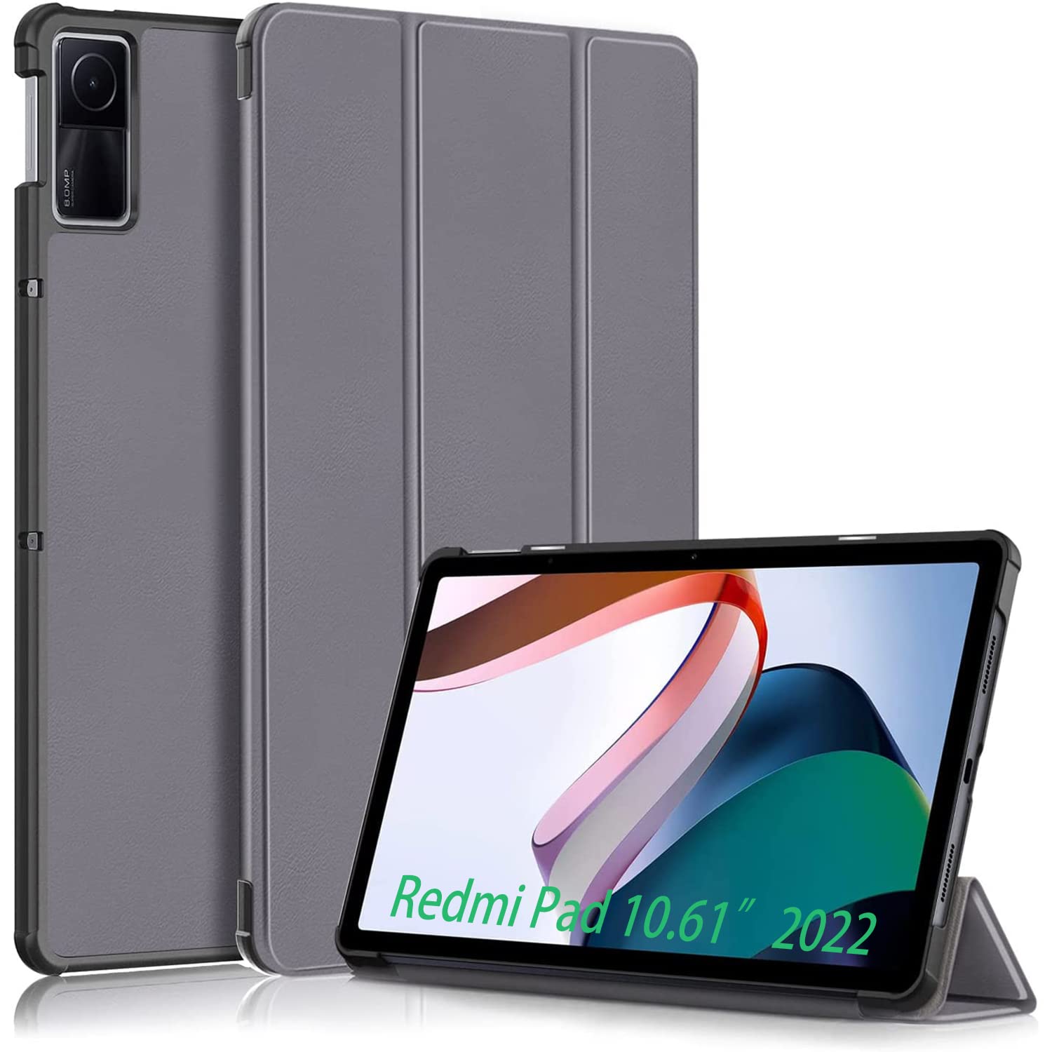 XIEHUZA Case for Xiaomi Redmi Pad 10.61 inch Released 2022, Tri-fold Smart Protective Hard PC Shell Auto Wake Lightweight Tablet Cover with Multi-Angle Stand Folio Case for Redmi Pad 10.61" (Grey)