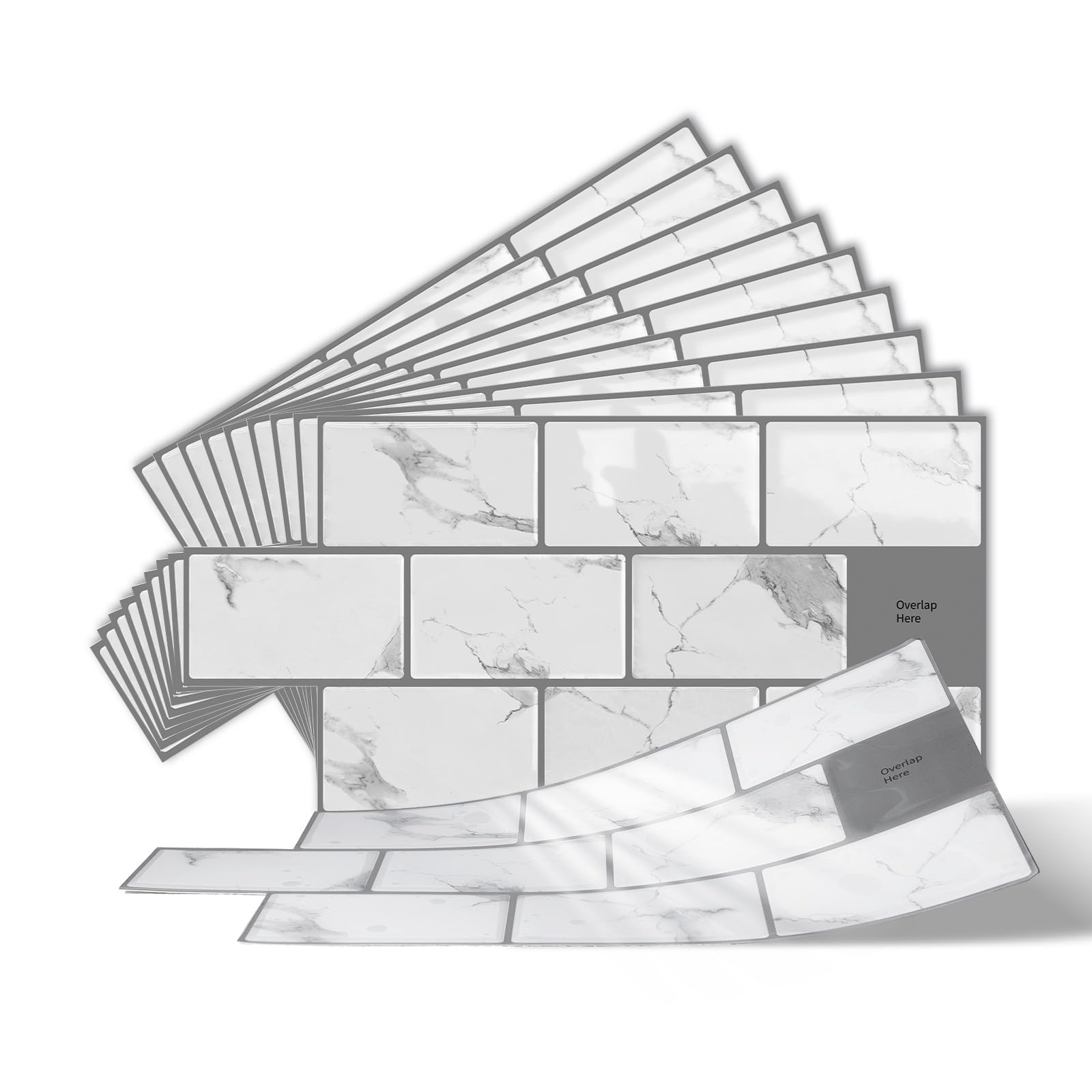 10-Sheets Peel and Stick Wall Tiles, 3D Self Adhesive Tile Stickers for Bathroom and Kitchen, Stick on Tiles Splashback White (30.5x15.25cm)