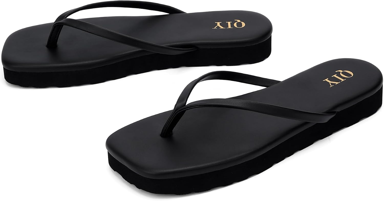 QIY Flip Flops for Women Square Toe Platform Sandals Slides | Memory Foam Insole - Lightweight and Comfortable, Women Footwear Summer Thong Sandals for Women 2026