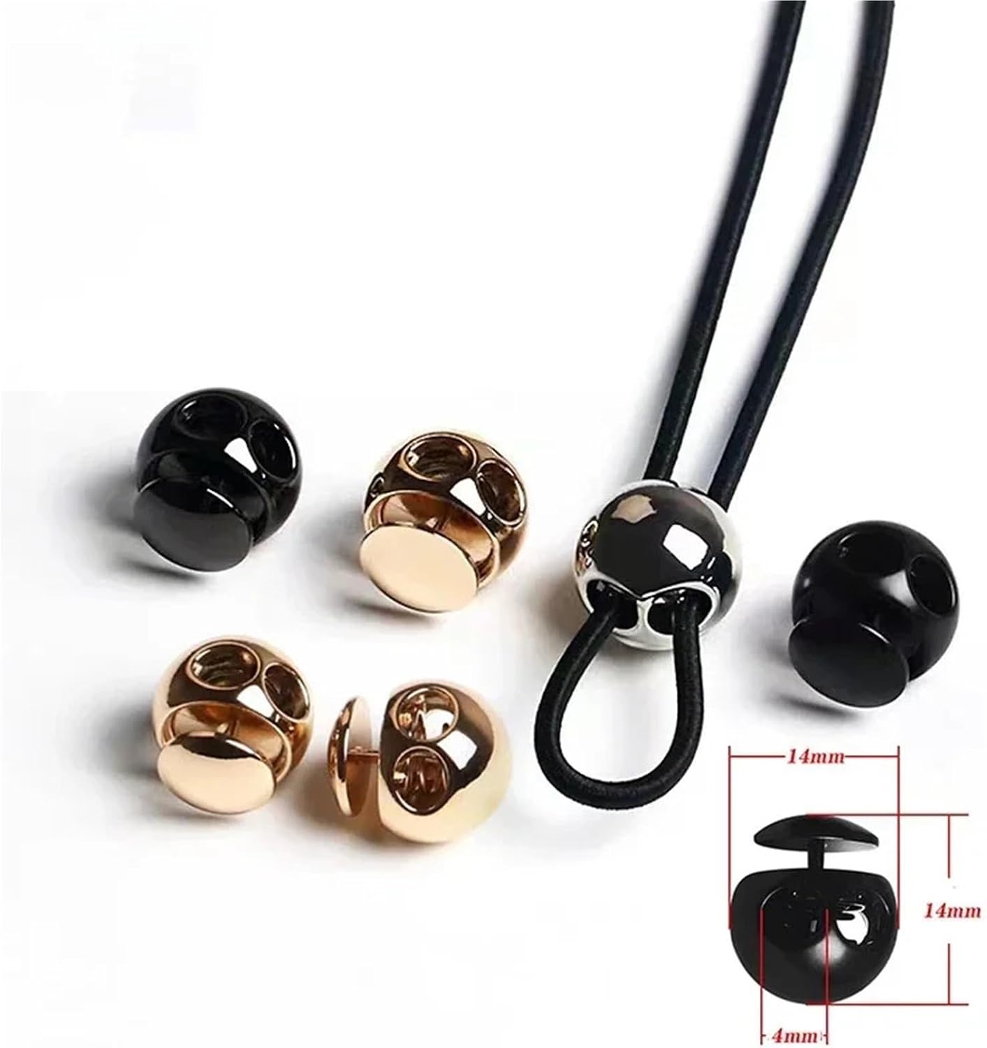 Drawstring Clip 100Pcs Round Cord Stoppers Gold Color Metal Adjustable 2-Hole Lock(Black)