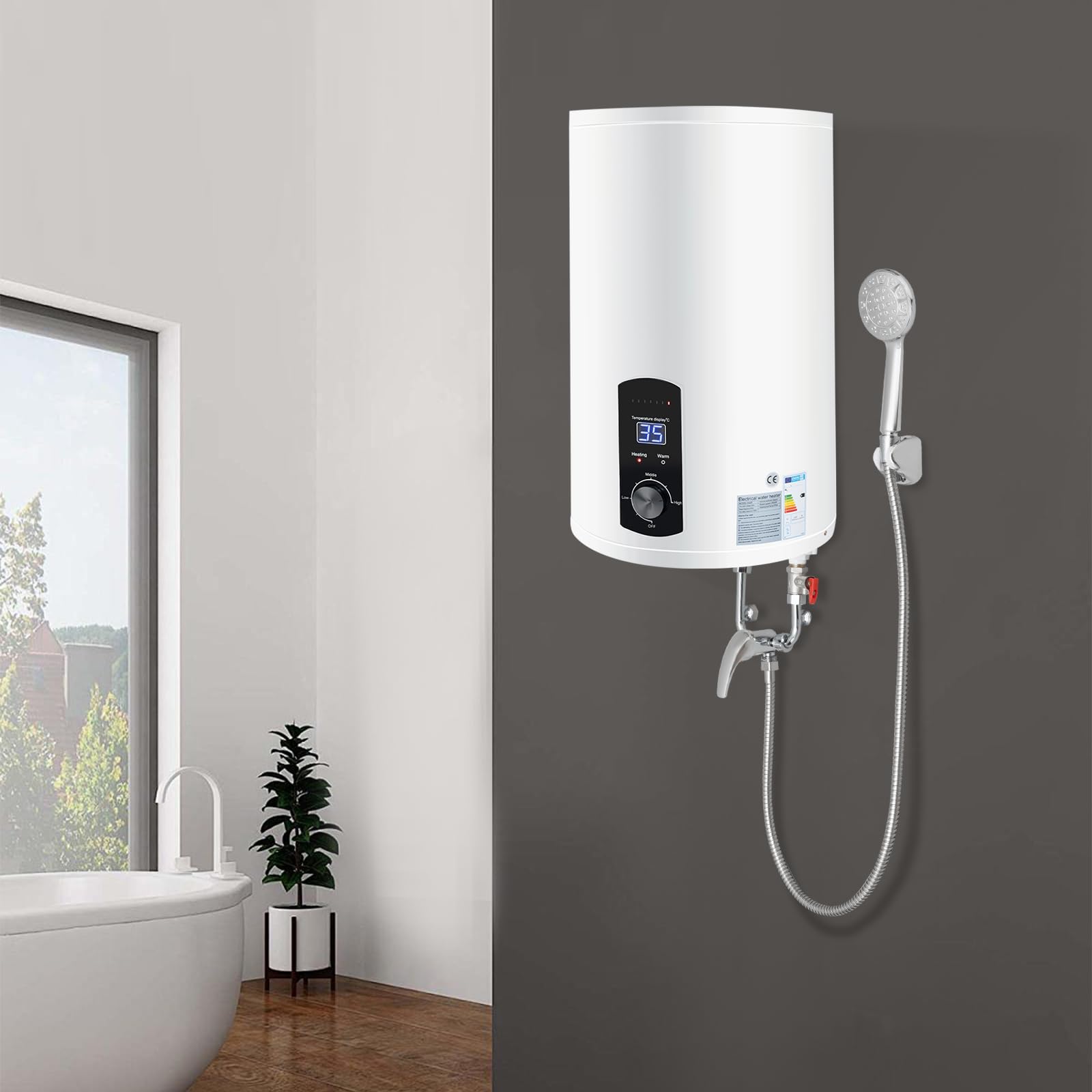 Depósito de agua caliente eléctrico de 50 litros, calentador de agua de 2 kW, pantalla LED vertical IPX4, calentador de agua para colgar en la pared, para cocinas, aseos, peluquerías, baños, caravanas