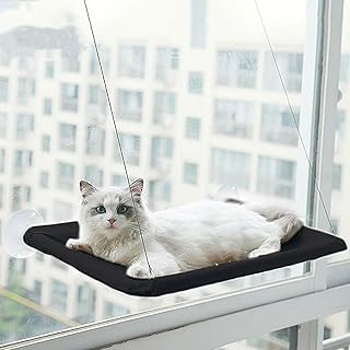 MOYITNCWL Cat Hammock Window with 4 Suction Cups, 21" Cat Window Perch Sunny Seat, Durable Safety Pet Cat Shelves Sunbath Hammock Bed Hold up to 40lbs (Black)