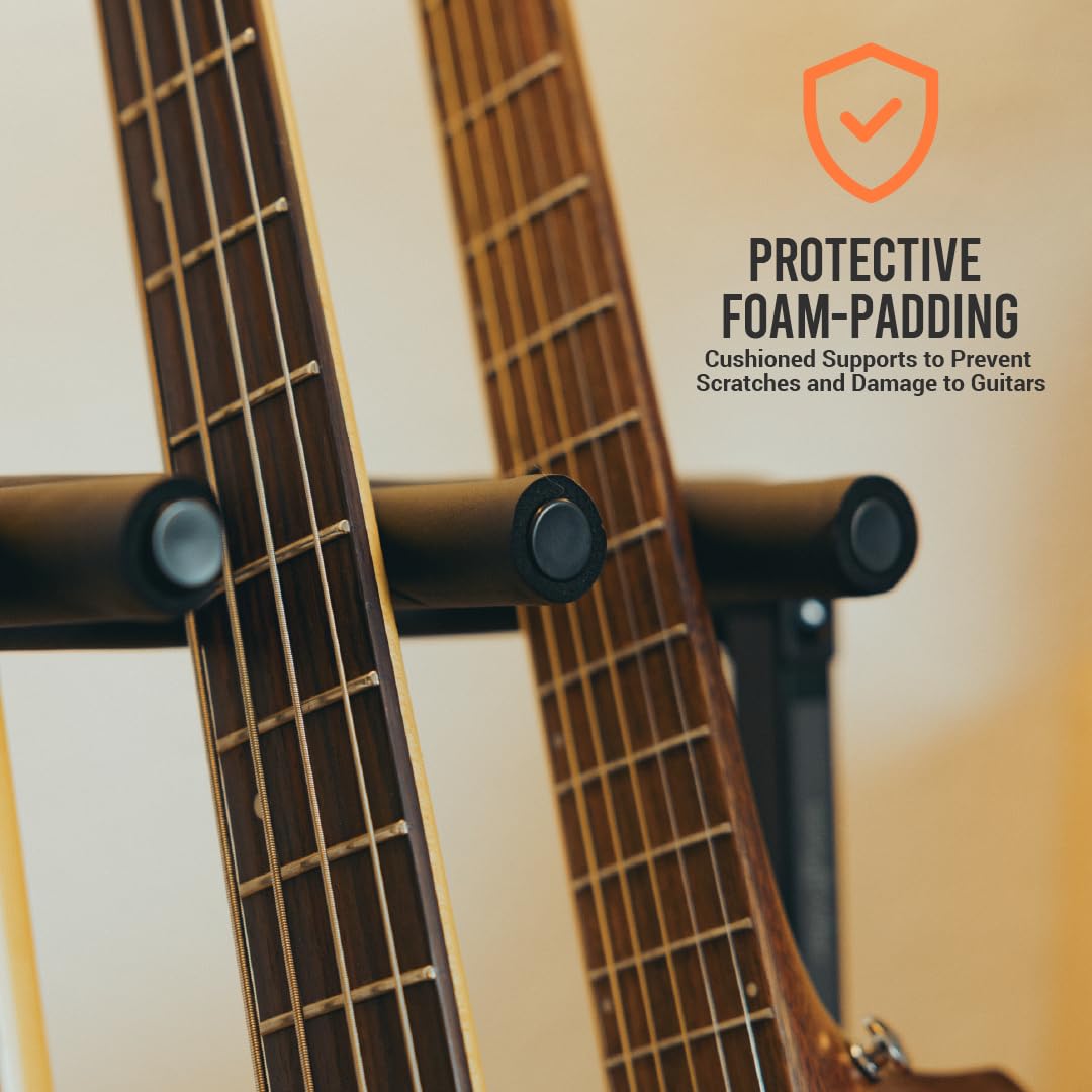 Wayfinder zusammenklappbarer Gitarrenständer für 3 Gitarren, für Akustik-, Elektro- und Bassgitarren, platzsparende und praktische Aufbewahrungslösung, (WF-GUITARRACK3)