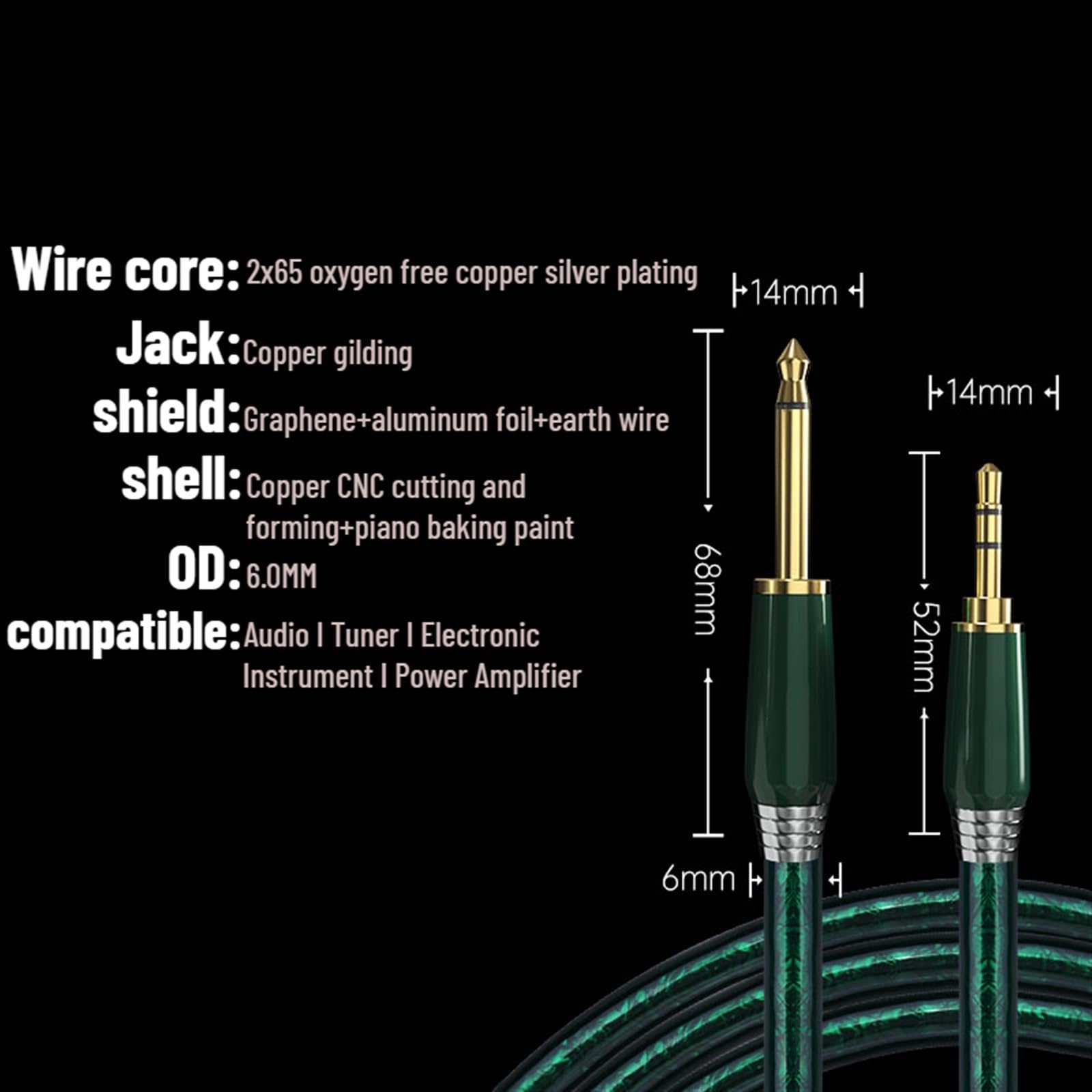 akcesoria do gitary Profesjonalny Posrebrzany Kabel Audio HIFI TRS 3.5 Do 6.5 Do Gitary Wzmacniacza Komputerowego (Color : TS-3m)