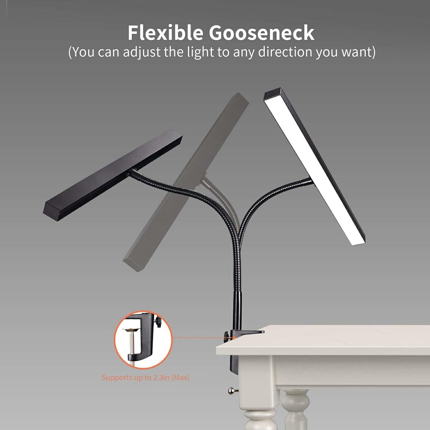 Lampe de Piano, 2 in 1 Lampe de Bureau LED avec Base et Pince, Lampe Pupitre Musique pour Lecture, Lire, Claviers, Travail, Table, Chevet, 3 Modes de Couleur et Gradation en Continu