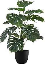 Dekorly Plastic Artificial Palm Plants Leaves Faux Turtle Leaf Fake Monstera Tropical Large Palm Tree Leaves Outdoor Leaf Decorations | 18 Leaves Plants | 26Inch Plants | with Blackpot (Green)