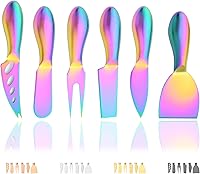 Vista 12 de JASHII Juego de 6 cuchillos de queso de acero inoxidable 304 de plata mate para rebanar, cortar y untar, mini tenedores de queso, cuchillos