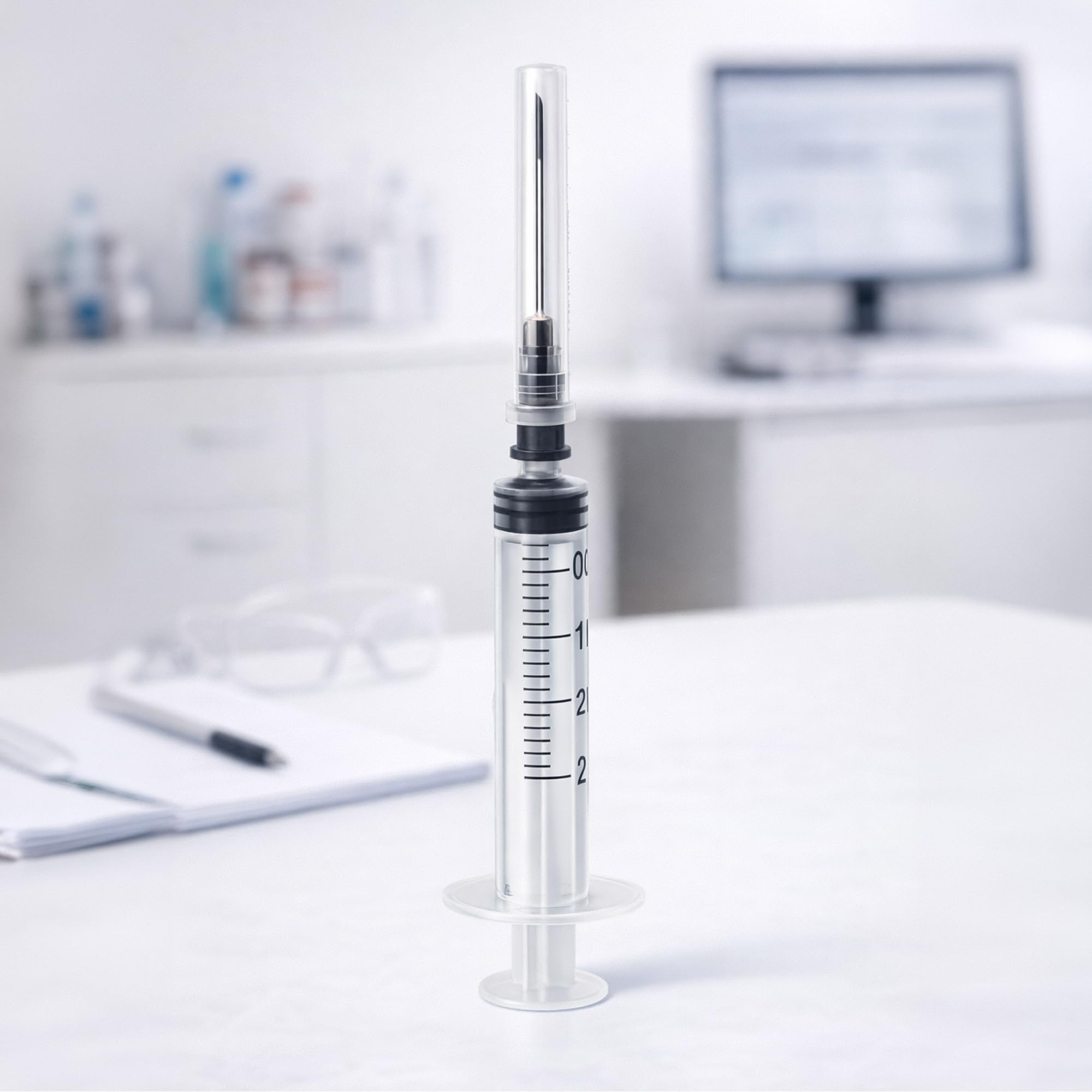 Siringhe con ago e tappo | 5ml - 100 pz | per dosaggio preciso di liquidi | Siringa graduata trasparente per uso tecnico e hobbistico